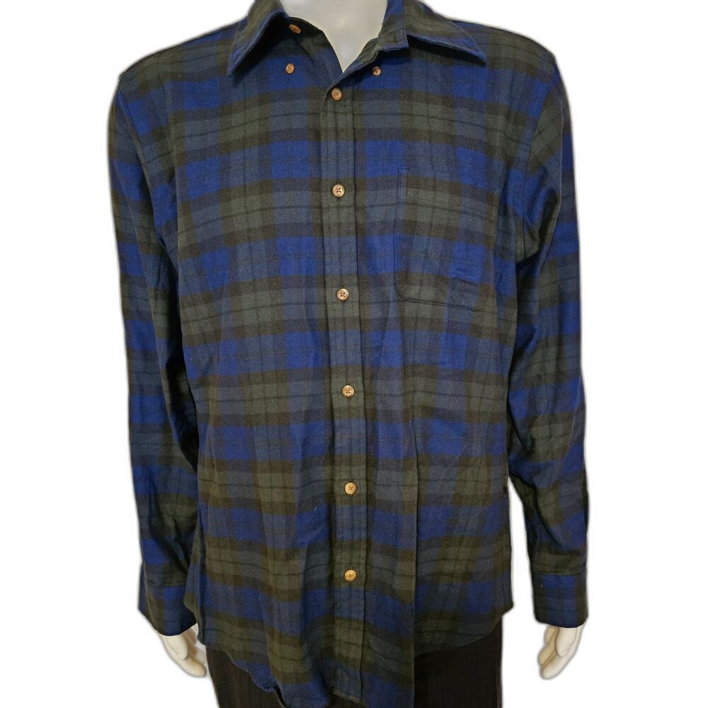 Brooks Brothers Regent Fit Flannel Shirt Adult Large Blue Green Plaid Cotton